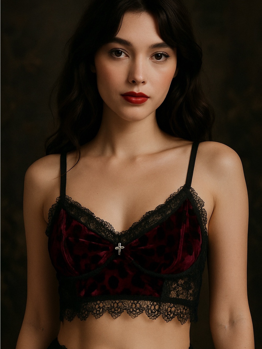 Whimsigoth Lace Velvet Dark Fairy Romantic Renaissance Witchy Womens Bralette L